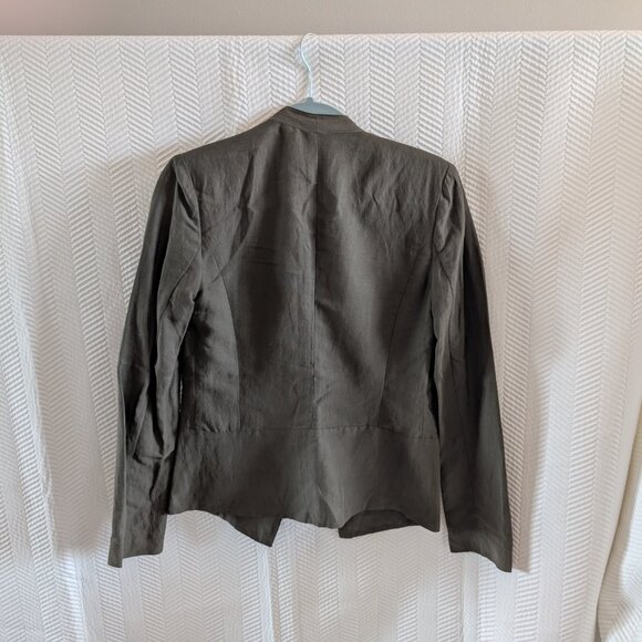 Melanie Lyne Olive Khaki linen silk open front lightweight blazer size 2 - Picture 5 of 11